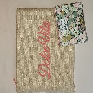 Dior Brand Dolce Vita Natural Straw Clutch w/Pink Script Logo w/free coinpurse.